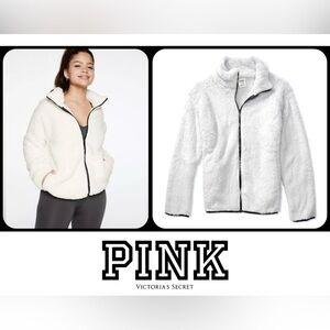 PINK Victoria’s Secret Women's White Fleece Teddy Sherpa Full Zip Jacket M
